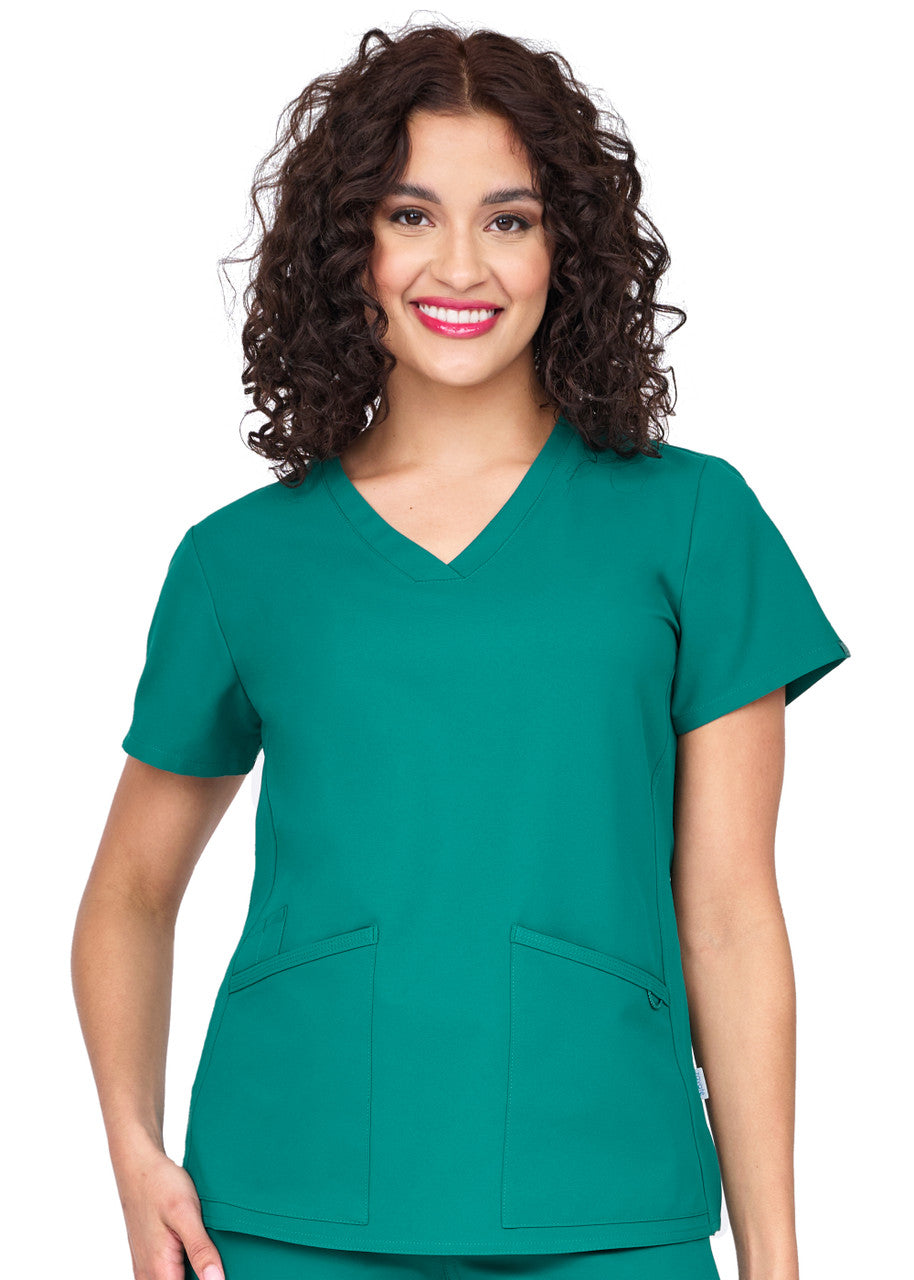 Studio By Zavate Focus V Neck Top scrub top in hunter green