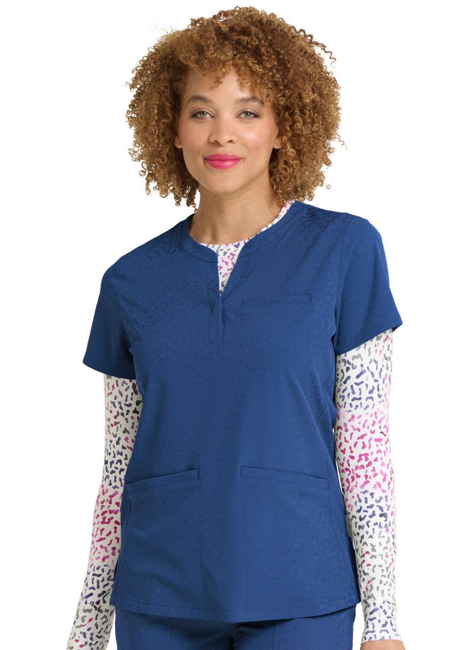 Ava Therese by Zavate Lynx Jacquard Top scrub top in navy