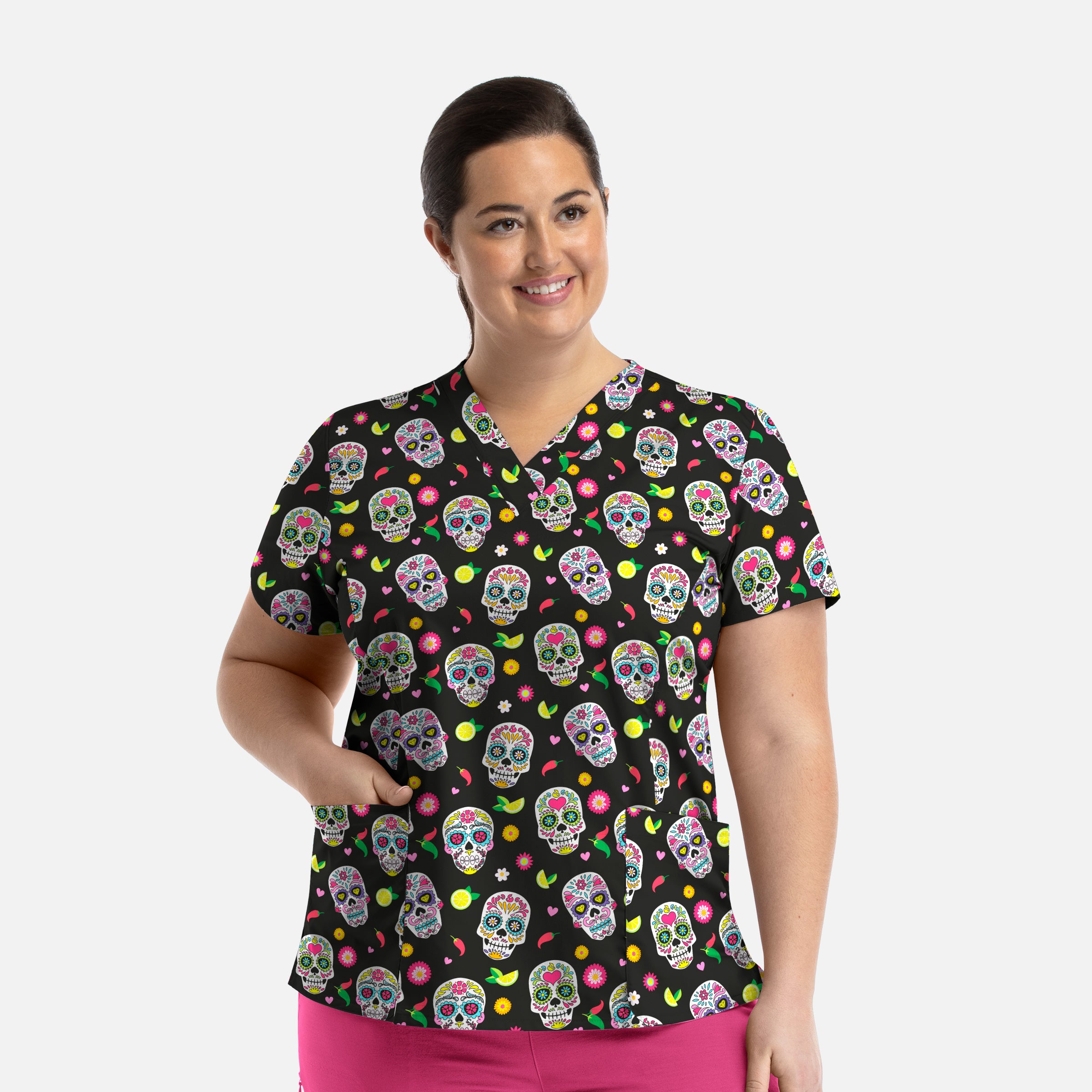 Maevn Happy Sugar Skulls — women's scrub | ScrubBox (view 10)