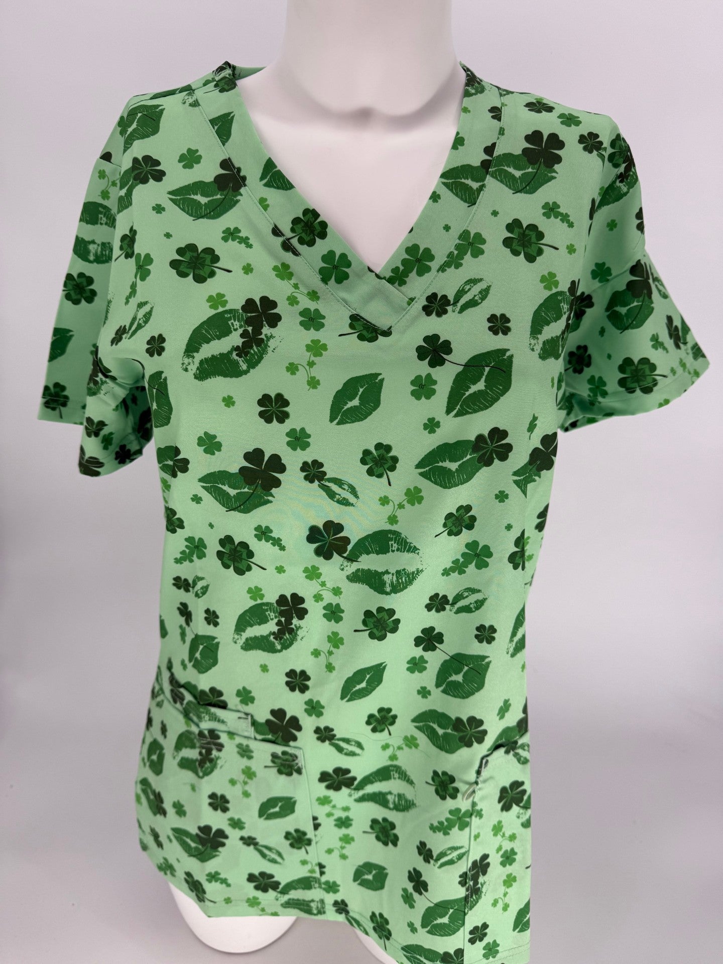Greentown Scrubs Clover Printed Scrub Top — women's scrub top | ScrubBox (view 8)