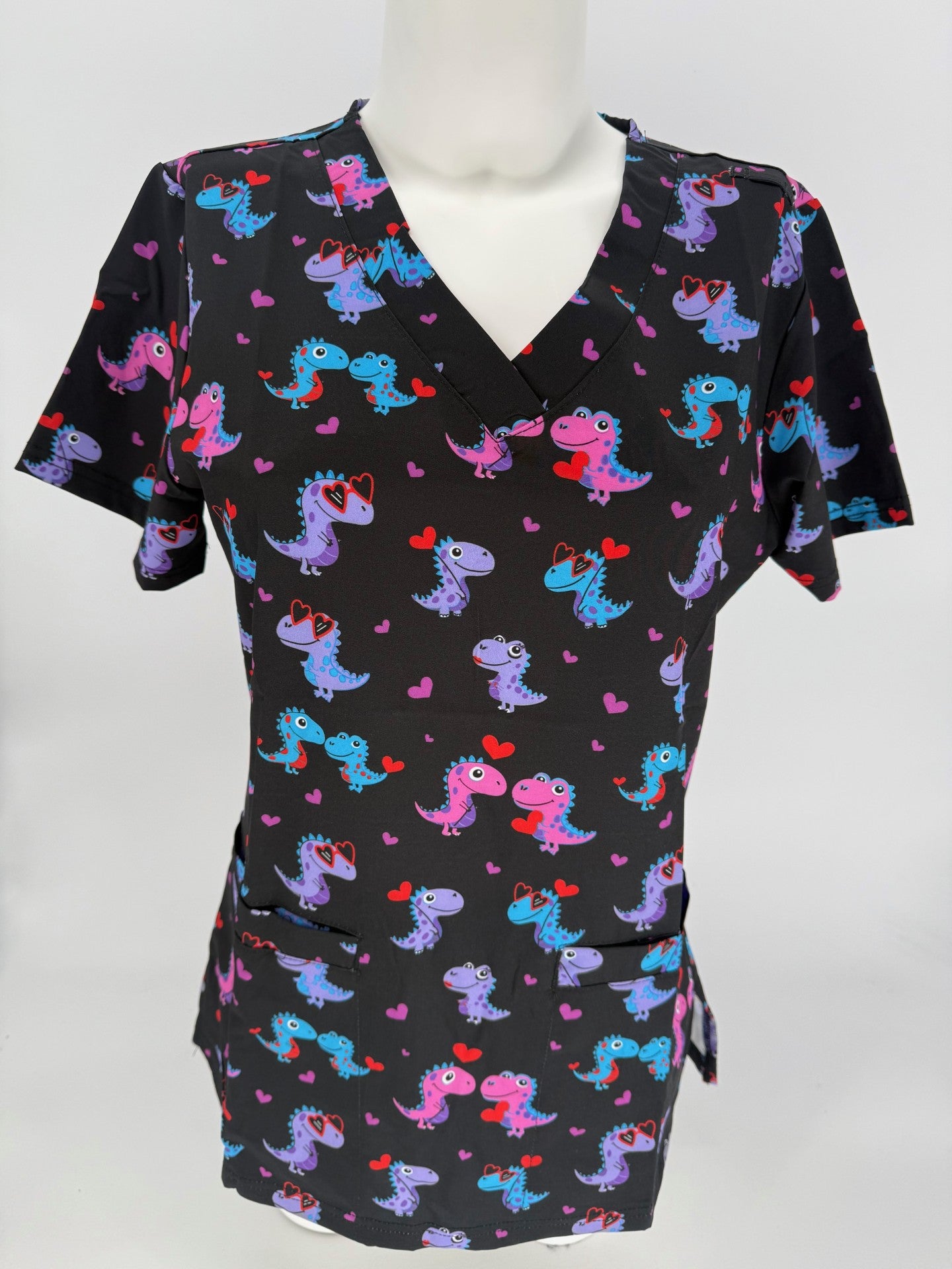Greentown Scrubs Dino printed scrub top — women's scrub top | ScrubBox (view 8)
