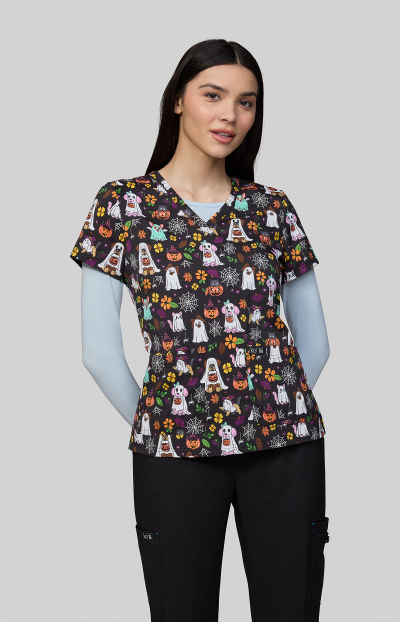 Ghostly Critters Printed Scrub Top by Koi