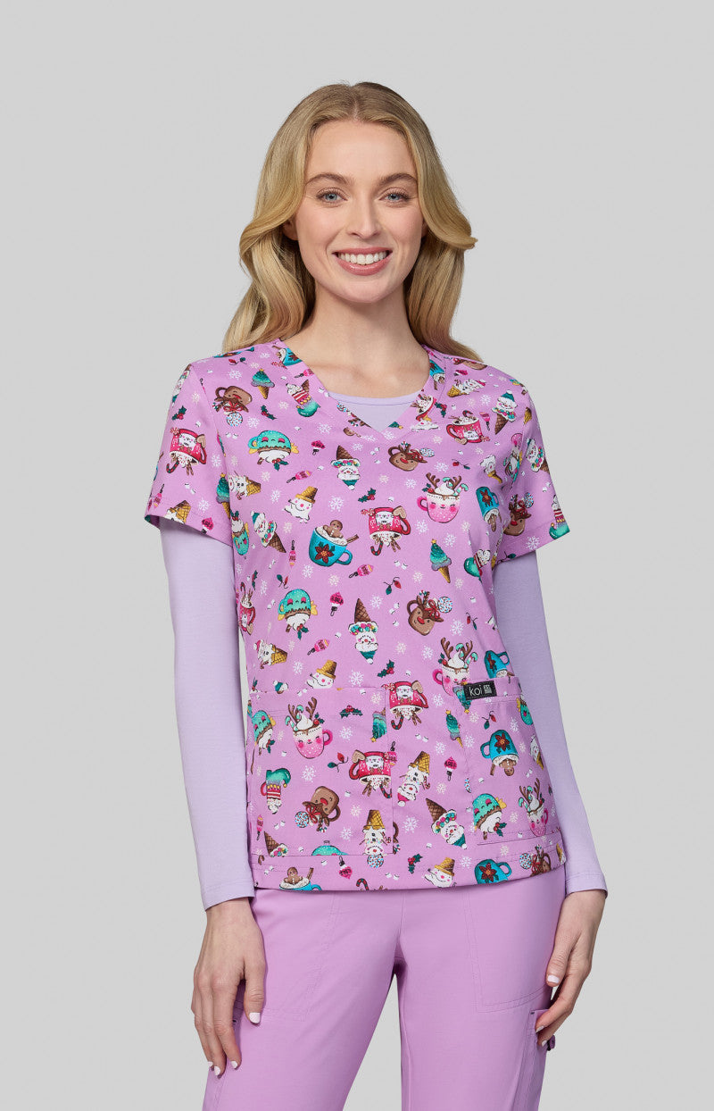 Holiday Mugs printed scrub top by Koi