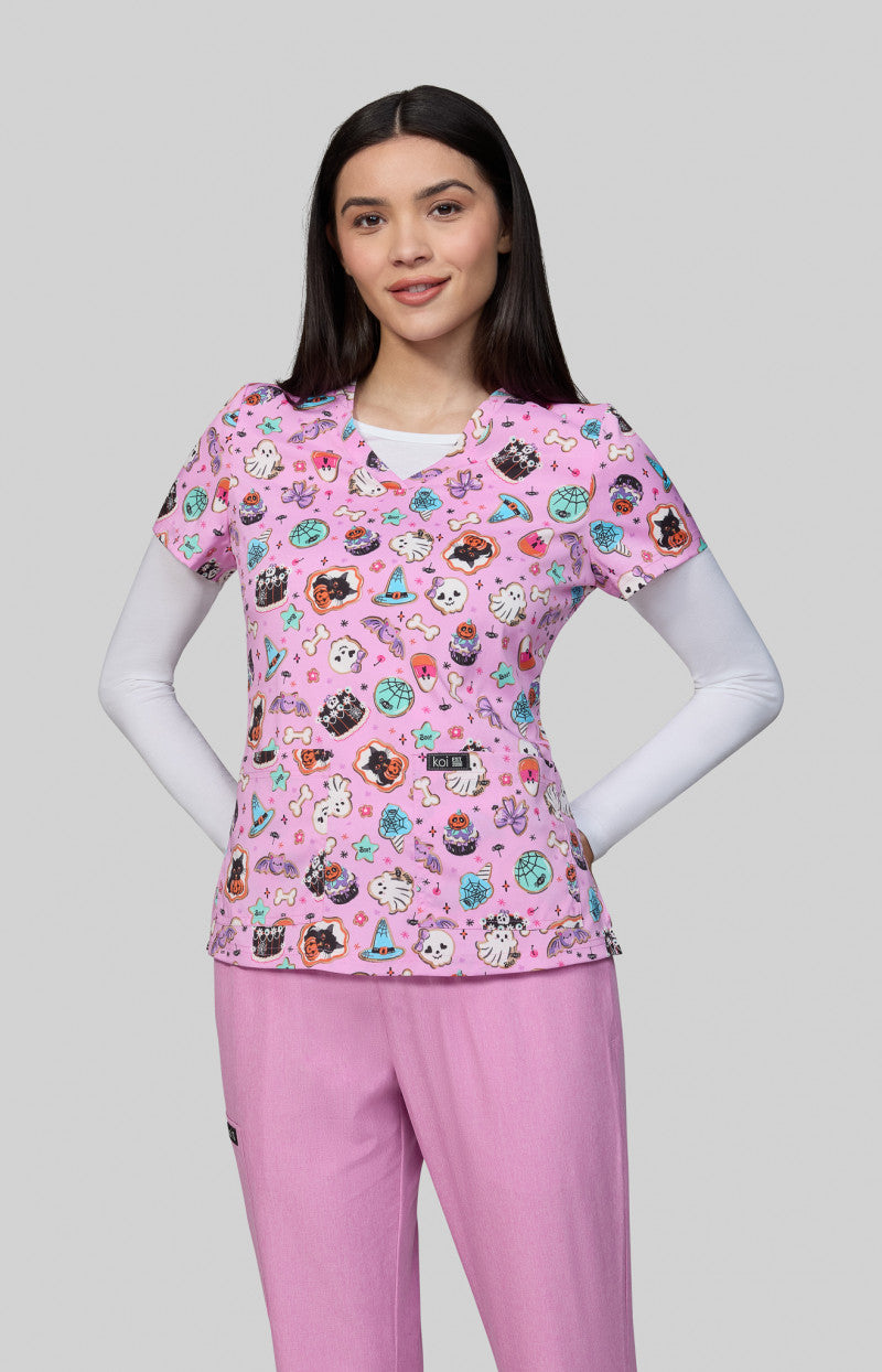 Spooky Treats Printed Scrub Top by Koi