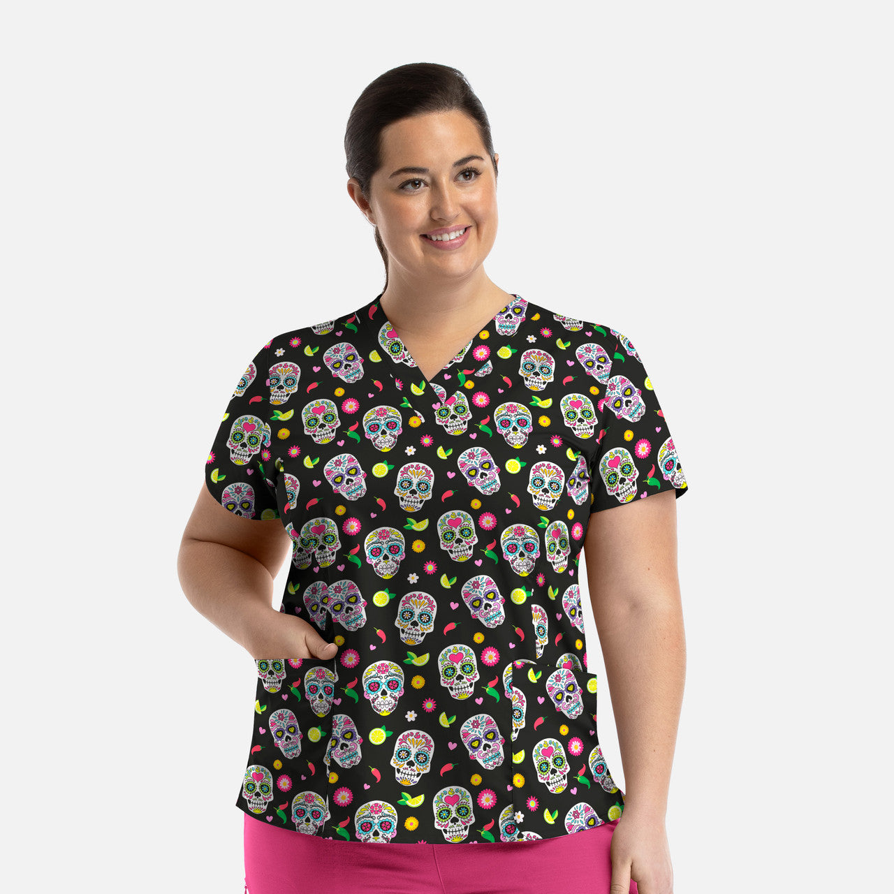 Maevn Happy Sugar Skulls — women's scrub | ScrubBox