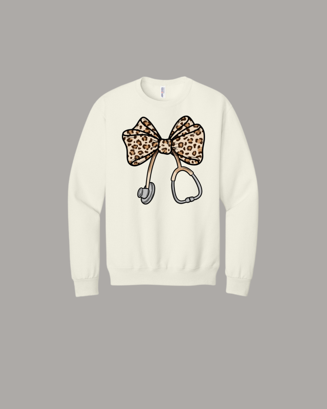 Leopard Bow with Stethoscope Graphic Crewneck Sweatshirt
