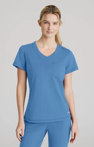 Flow 1 Pocket Tuck in Top by Skechers scrub top in ceil blue