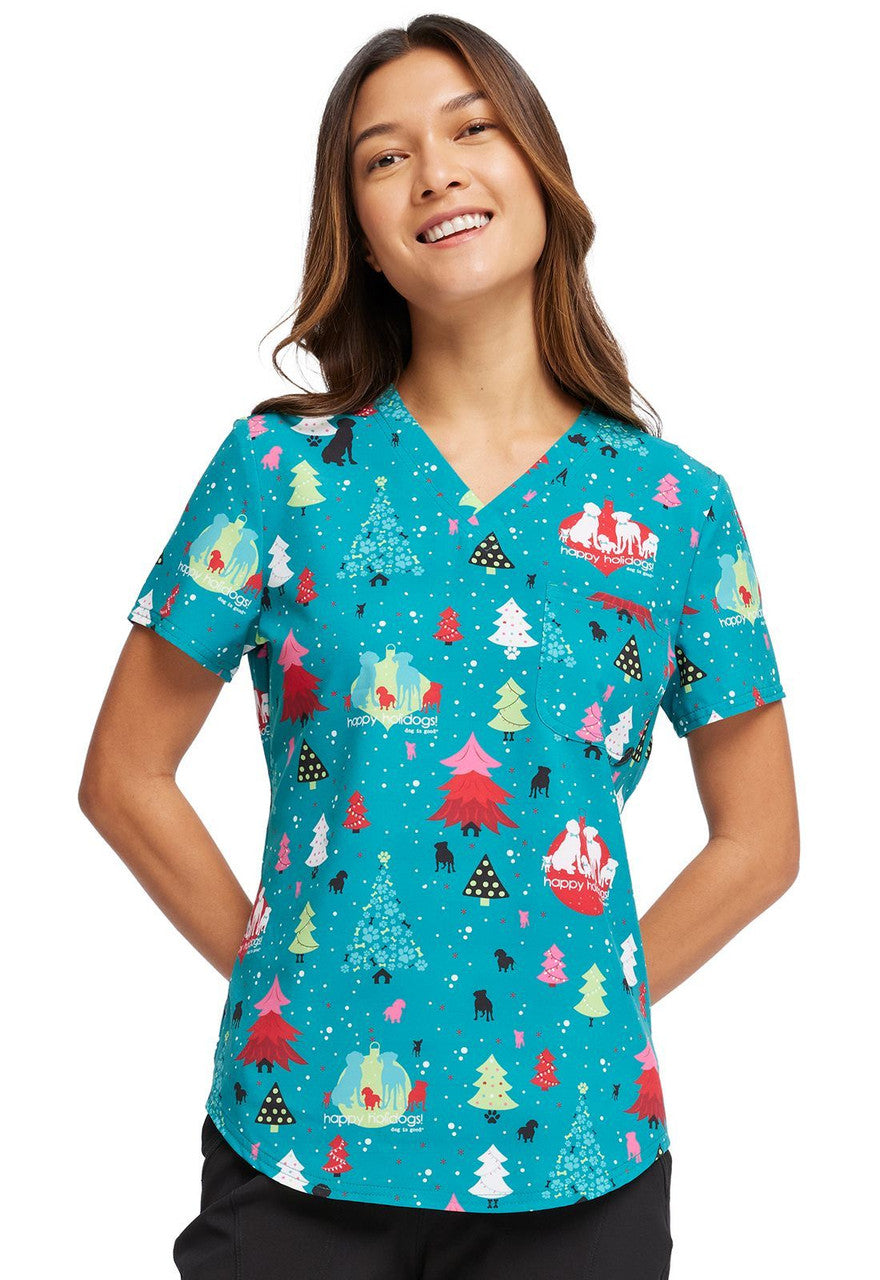 Cherokee Uniforms Happy Holidogs — women's scrub | ScrubBox
