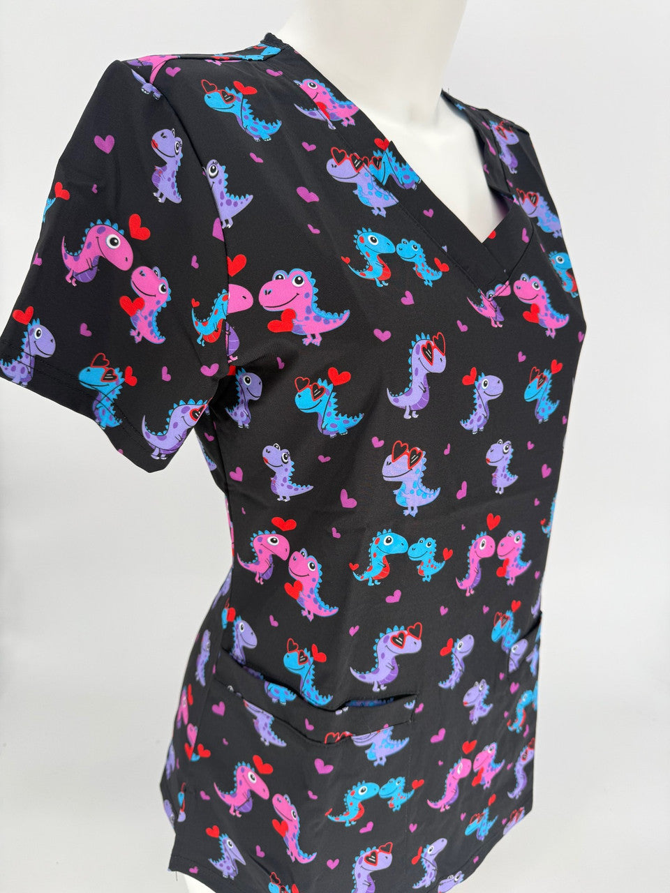 Greentown Scrubs Dino printed scrub top — women's scrub top | ScrubBox (view 3)