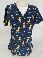 Greentown Scrubs Ducks Printed Scrub Top — women's scrub top | ScrubBox