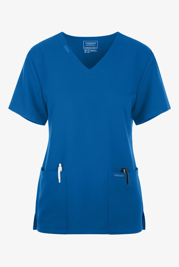 Cherokee Workwear Ultra 2 Pocket Top scrub top in royal blue